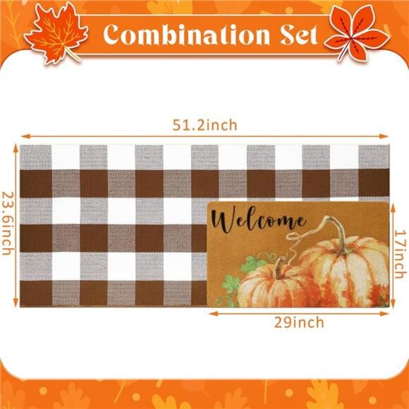 Doormat Combo Set Pumpkin 17'' x 29'' Coir Mat and 23.6'' x 51.2'' Plaid Rug - Picture 2 of 7